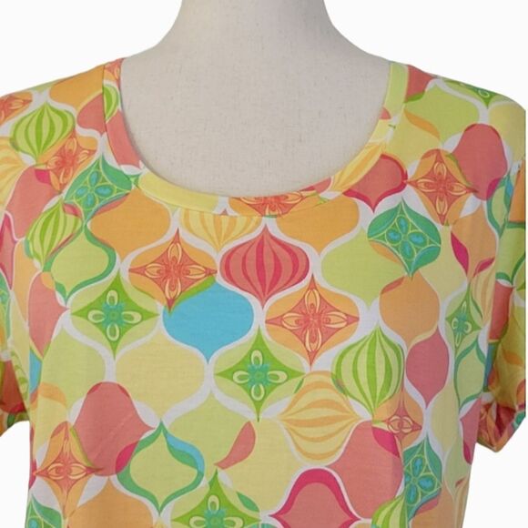 Vintage Talbots Multi Color Retro Print Scoop Neck Short Sleeve T-shirt Size XL - Picture 4 of 8
